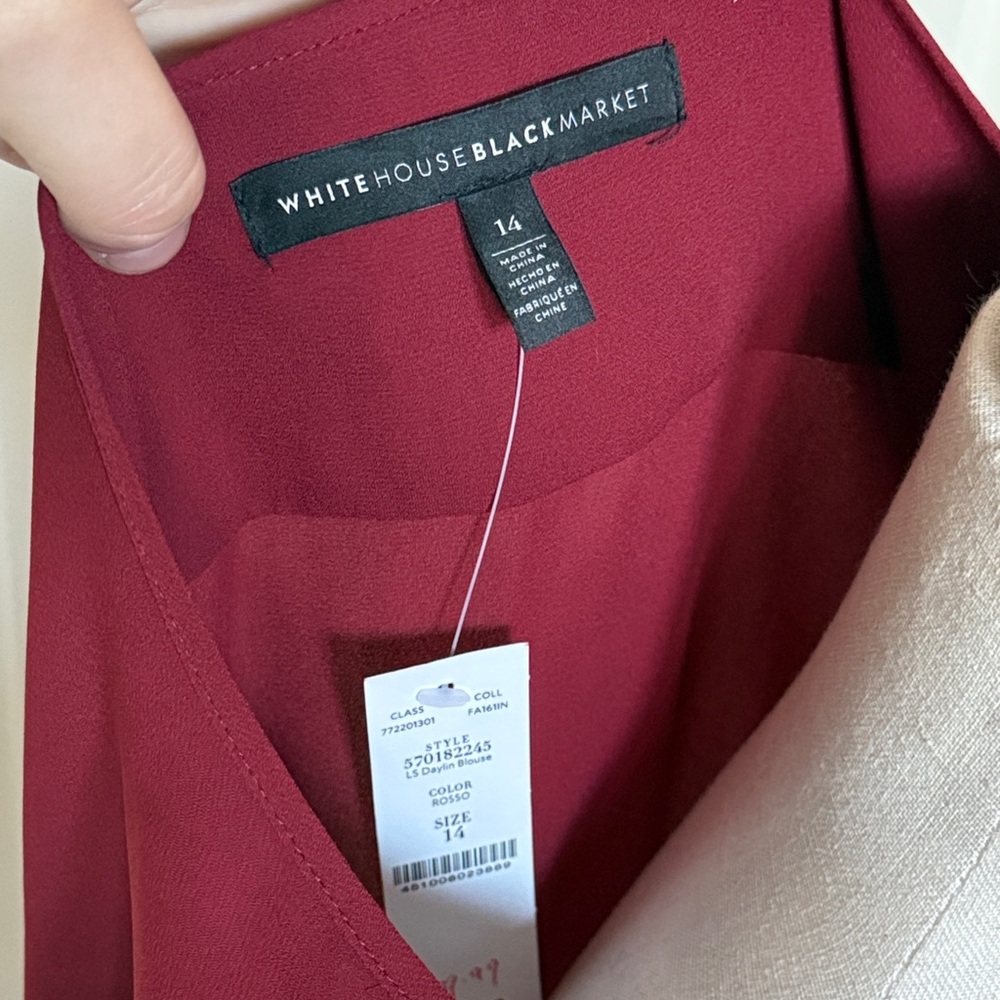 White House Black Market Burgundy LS Daylin Blouse - Picture 2 of 6